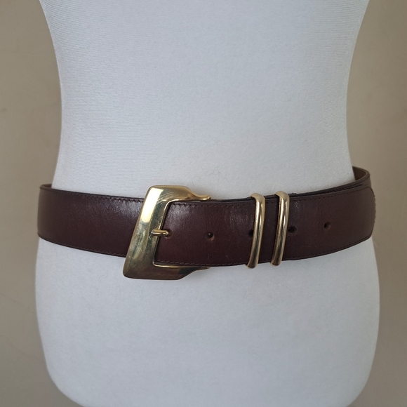 Echo Brown/Gold Italian Leather Belt Made in Turkey 38 - Picture 2 of 6